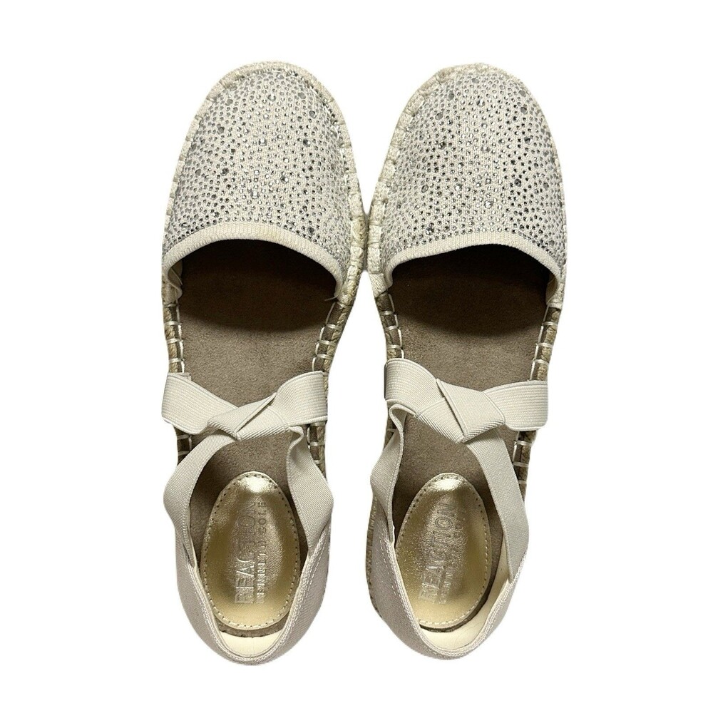 NEW Kenneth Cole Reaction Womens Size 7 Luna Espadrille Flats Rhinestone Beige - Picture 5 of 8